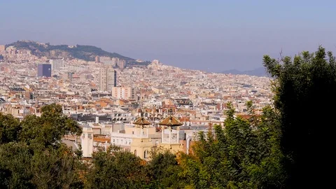 Close-up dense construction of the city. Barcelona, Spain. Historic old Stock Footage 101069670