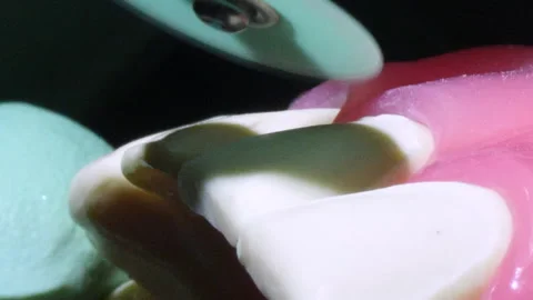 Close-up of a dental model with simulated operation of dental equipment Видео 301206226