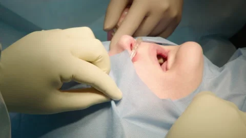 A close-up of a dental surgeon performing a tooth implant operation Stock Footage 236047851