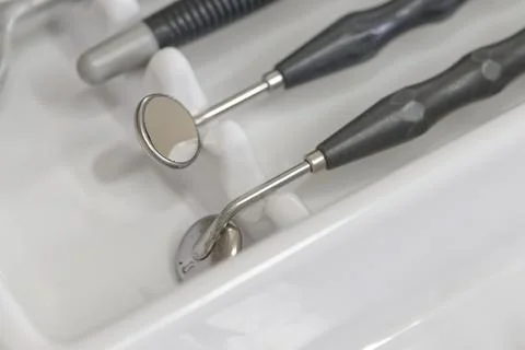 Close-up of Dental Tools in a Tray Stock Photos