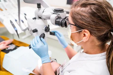 Close up dentist at work Stock Photos