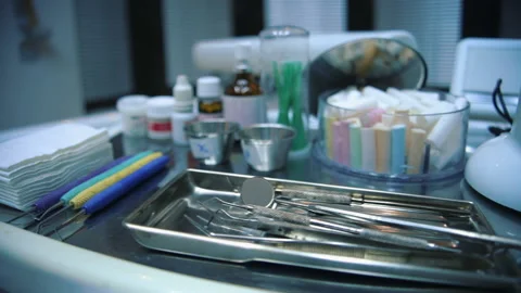 Close up of Dentist working tools Gimbal shot Stock-Footage 139538413