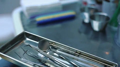 Close up of Dentist working tools - Mouth Mirror Stock Footage 139537681