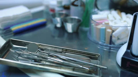 Close up of Dentist working tools - Mouth Mirror Stock Footage 139537801