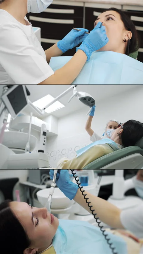 Close-up of the dentists hand treating teeth of a little girl in clinic. Stock Footage 318570705