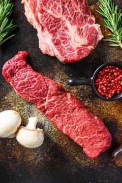 Close up denver steak cutwith set of different alternative types of raw beef  Stock Photos