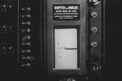 Close-up of depth recorder measuring sea level, 1950s 動画素材 90727574