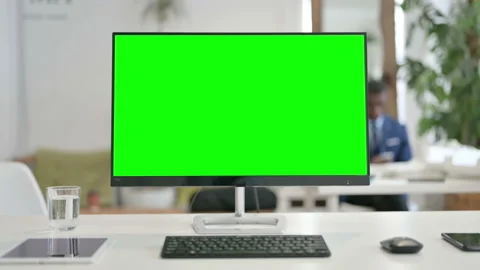 Close Up of Desktop with Green Chroma Key Screen Video stock 146479405