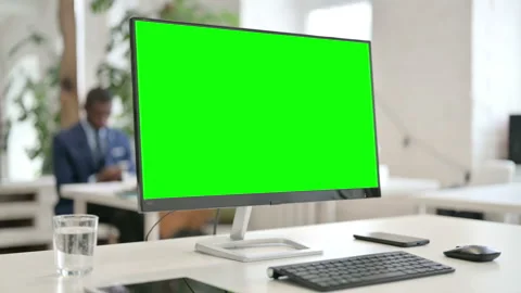 Close Up of Desktop with Green Chroma Key Screen Video stock 146479866
