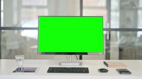Close Up of Desktop with Green Chroma Key Screen Stock Footage 146480169