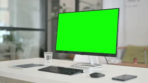 Close Up of Desktop with Green Chroma Key Screen Stock Footage 146481986