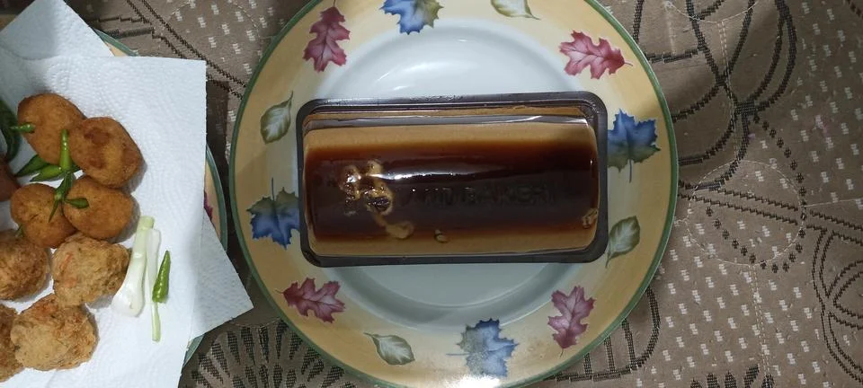 Close up dessert multi layered pudding cake with coffee and cappucino flavour Stock Photos