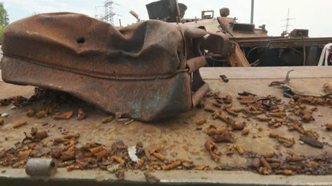 Close-Up of Destroyed Russian BMP-2 Infantry Fighting Vehicle in Kharkiv Stock Footage 341555598