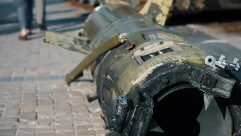 Close up destroyed russian missile during the war in Ukraine. Support Ukraine Stock Footage 208874603