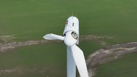Close-up of a destroyed wind turbine generator with break the propellers Stock Footage 304089628