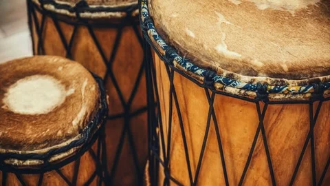 Close-up detail of African drums. Loop Animation. Stock Footage 263106616
