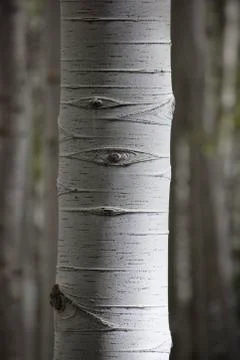 Close up detail of aspen tree trunk with white bark and knots Colorado Americ Stock Photos