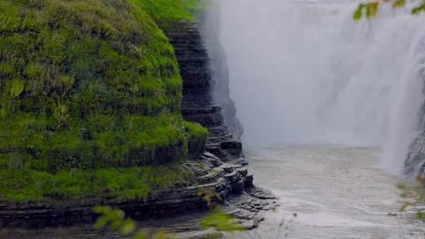 Close Up Detail Bottom of Upper Falls in Letchworth State Park Slow Motion Stock Footage 241046224