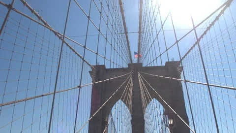 CLOSE UP: Detail of cables and structure of stunning Brooklyn suspension bridge Stock Footage 71777290