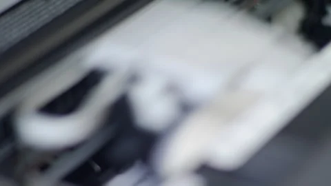 Close up detail of inside working Epson printer while printing Stock Footage 274614713
