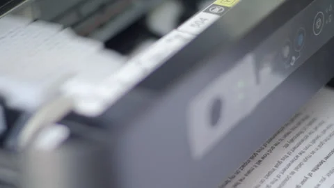 Close up detail of inside working Epson printer while printing Stock Footage 274615455