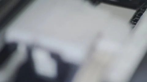 Close up detail of inside working Epson printer while printing Stock Footage 274616070