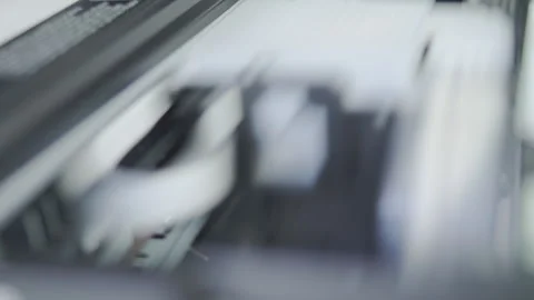 Close up detail of inside working Epson printer while printing Stock Footage 274616139