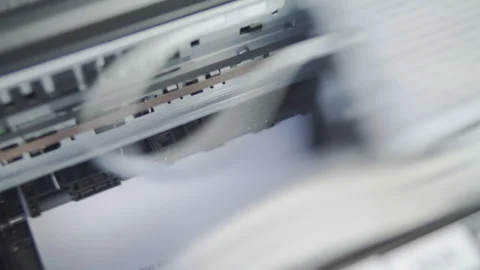 Close up detail of inside working Epson printer while printing Stock Footage 274616458