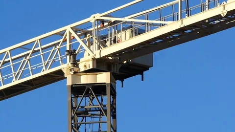 Close of detail of the operator cab on an industrial tower crane Stock Footage 81444979