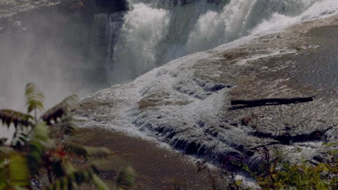 Close Up Detail Over Edge of Upper Falls in Letchworth State Park Slow Motion Stock Footage 241045858
