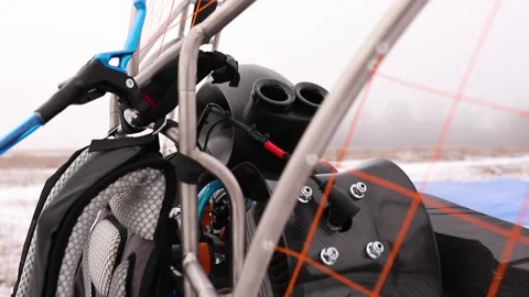 Close up of detail of propeller, motor, engine of the paramotor paraglider Stock Footage 147497539