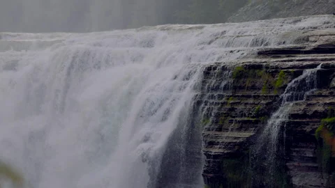 Close Up Detail Side of Upper Falls in Letchworth State Park Slow Motion Stock Footage 241045425