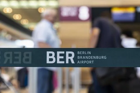 Close-up detail view of BER code Berlin Brandenburg airport logo security Stock Photos