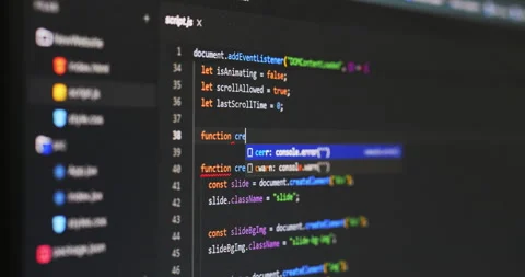 Close-up detail of web software script code typing on screen 库存影片 337905599