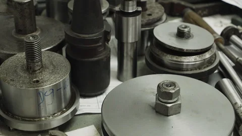Close up details and tools from outer diameter grinder Stock Footage 110982588