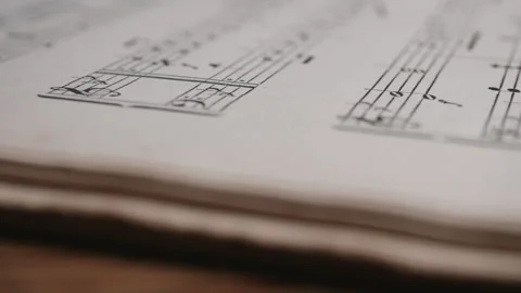 Close-Up Details of Classical Piano Sheet Music Stock Footage 290505572