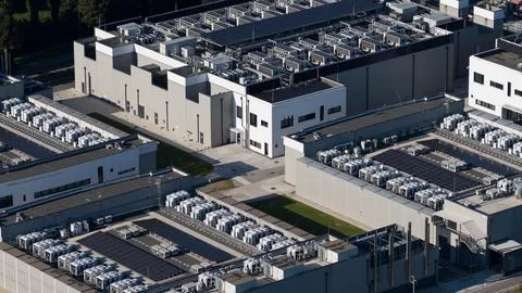 Close up details of data center, computing center, high consumption electricity Stockfoto's