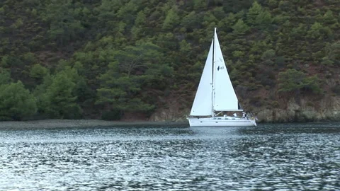 Close up details of deck and white sail of moving sailing yacht. Stock Footage 155150106