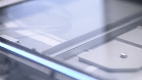 Close up details of flatbed scanner glass surface and internal scanning mec.. Stock Footage 334570887