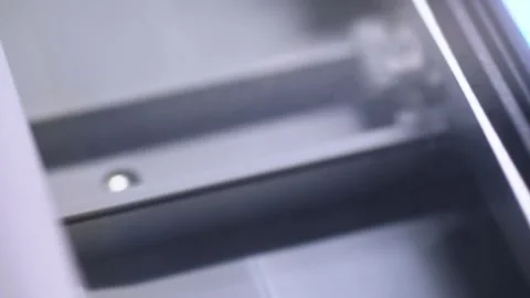 Close up details of flatbed scanner interior with illuminated scanning ligh.. Stock Footage 334570940