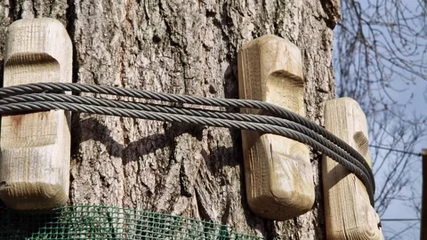 A close-up of the details of a rope park Stock Footage 331099619
