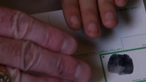 Close up of detective taking fingerprints, interior precinct. Stock-Footage 110858563