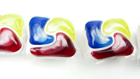Close-up of Detergent for dishwasher on a white background. Stock Footage 150712737