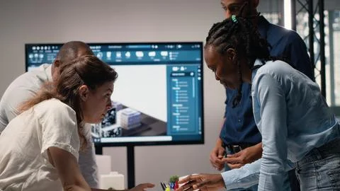 Close up of developers arranging 3D models to explore residential layout Stock Photos
