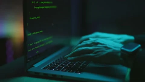 Close up of developing programming and coding technologies. Programmer hands are Stock Footage 150429074