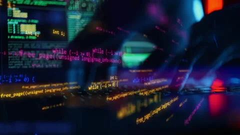 Close up of developing programming and coding technologies. Programmer hands are Stock Footage 164941310