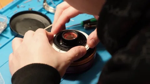 Close-up of the development of a new modern lens in Mstera. Stockbeeldmateriaal 269364173