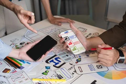 Close-up of the development team Brainstorm and plan group problem solving ideas Foto stock