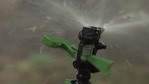 Close-up device for artificial watering of greenery or fields. Artificial Video stock 196026891