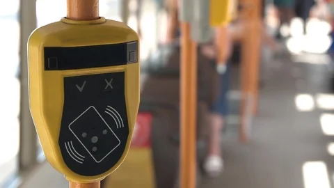 Close-up of the device contactless payment for public transport. Stock Footage 111240928